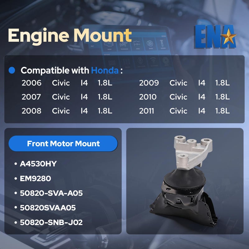 ENA Front Right Engine Motor Mount 2006 2007 2008 2009 2010 2011 Compatible with Honda Civic DX LX EL 1.8L L4 Replacement for A4530 EM9280 50820SVAA05 - Image 2